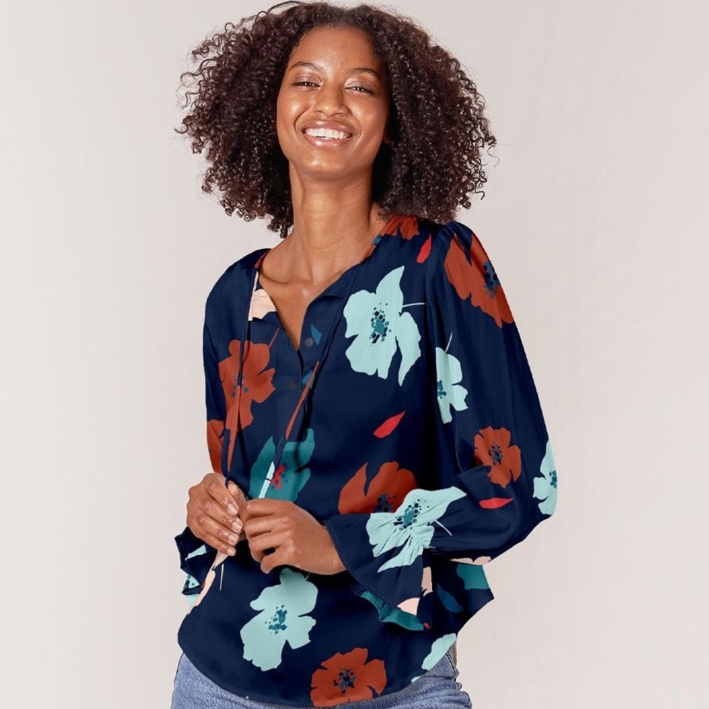 Tucker NYC Juliette Blouse | Midnight Cherry Poppies